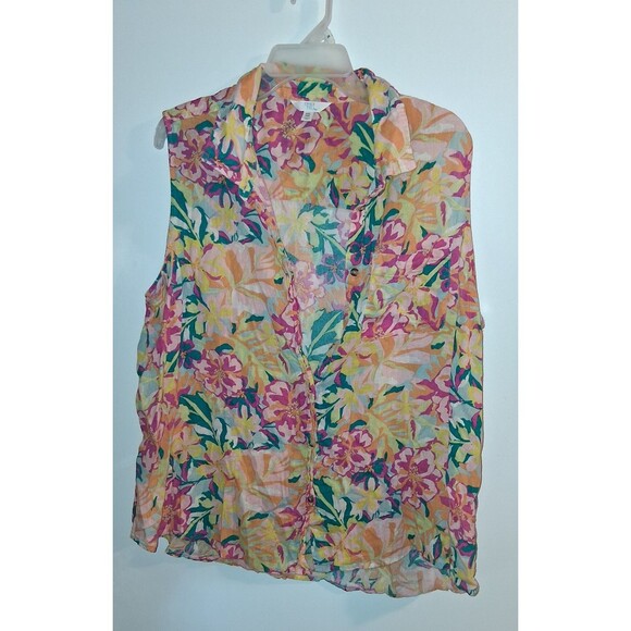 Tine And Tru Multicolor Floral Sleeveless Button Up Blouse Sz XXL - Picture 1 of 3